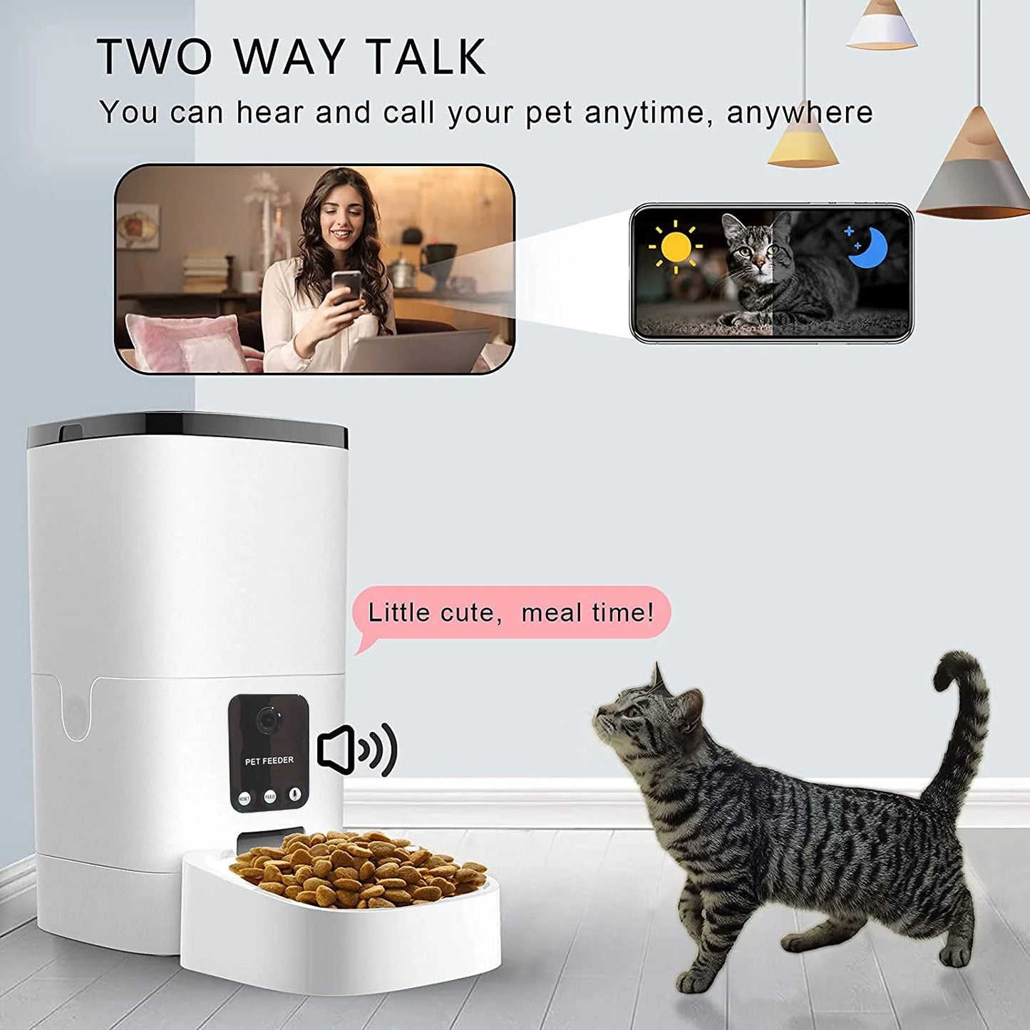 Automatic Pet Feeder with Camera, App Control, and Voice Recorder - 6L Capacity for Cats and Dogs