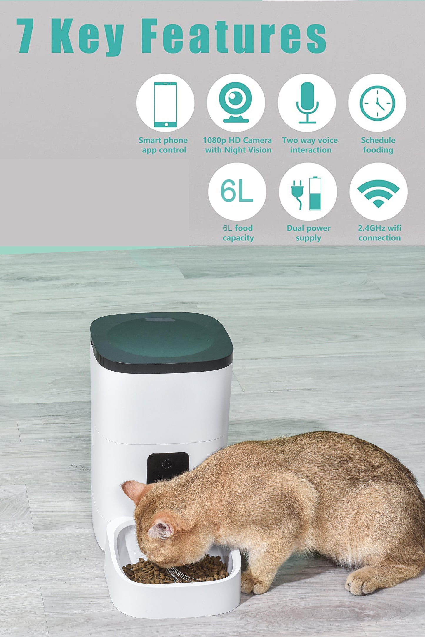 Automatic Pet Feeder with Camera, App Control, and Voice Recorder - 6L Capacity for Cats and Dogs