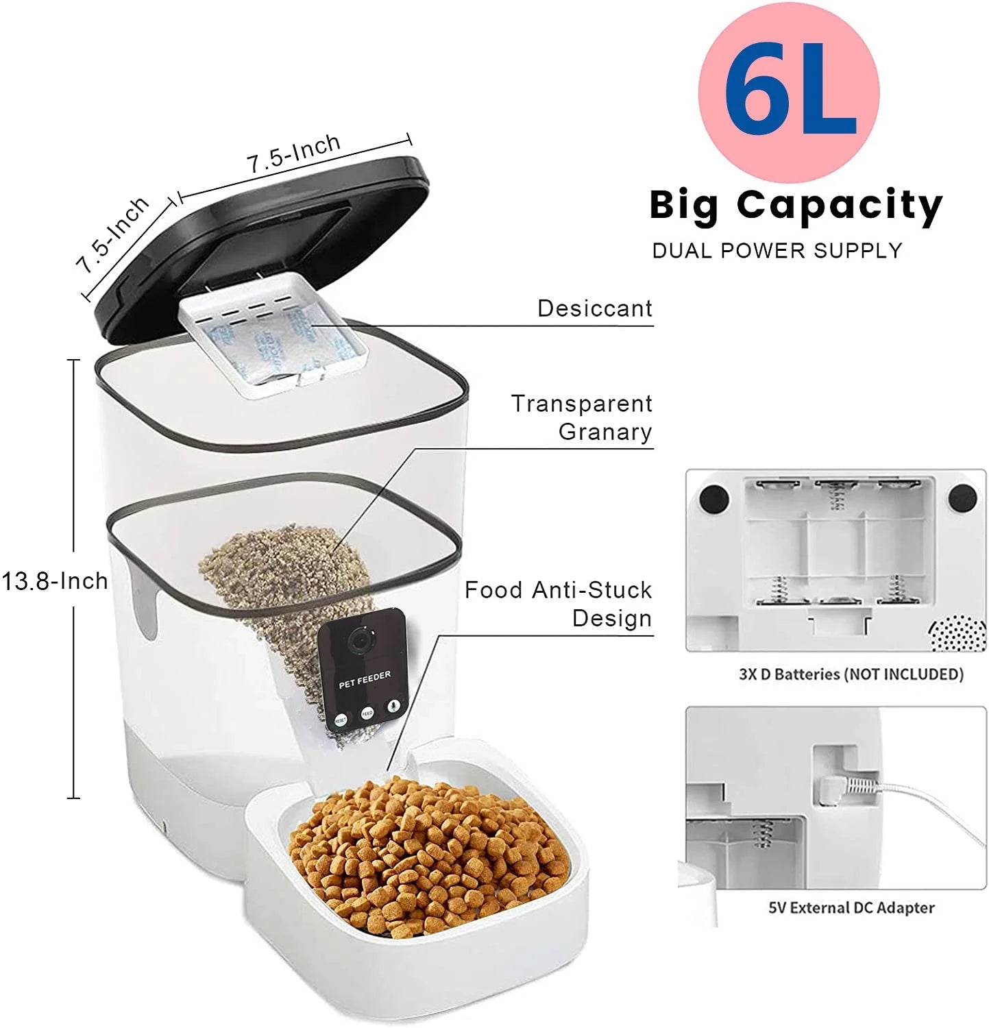 Automatic Pet Feeder with Camera, App Control, and Voice Recorder - 6L Capacity for Cats and Dogs