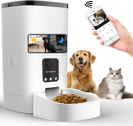 Automatic Pet Feeder with Camera, App Control, and Voice Recorder - 6L Capacity for Cats and Dogs