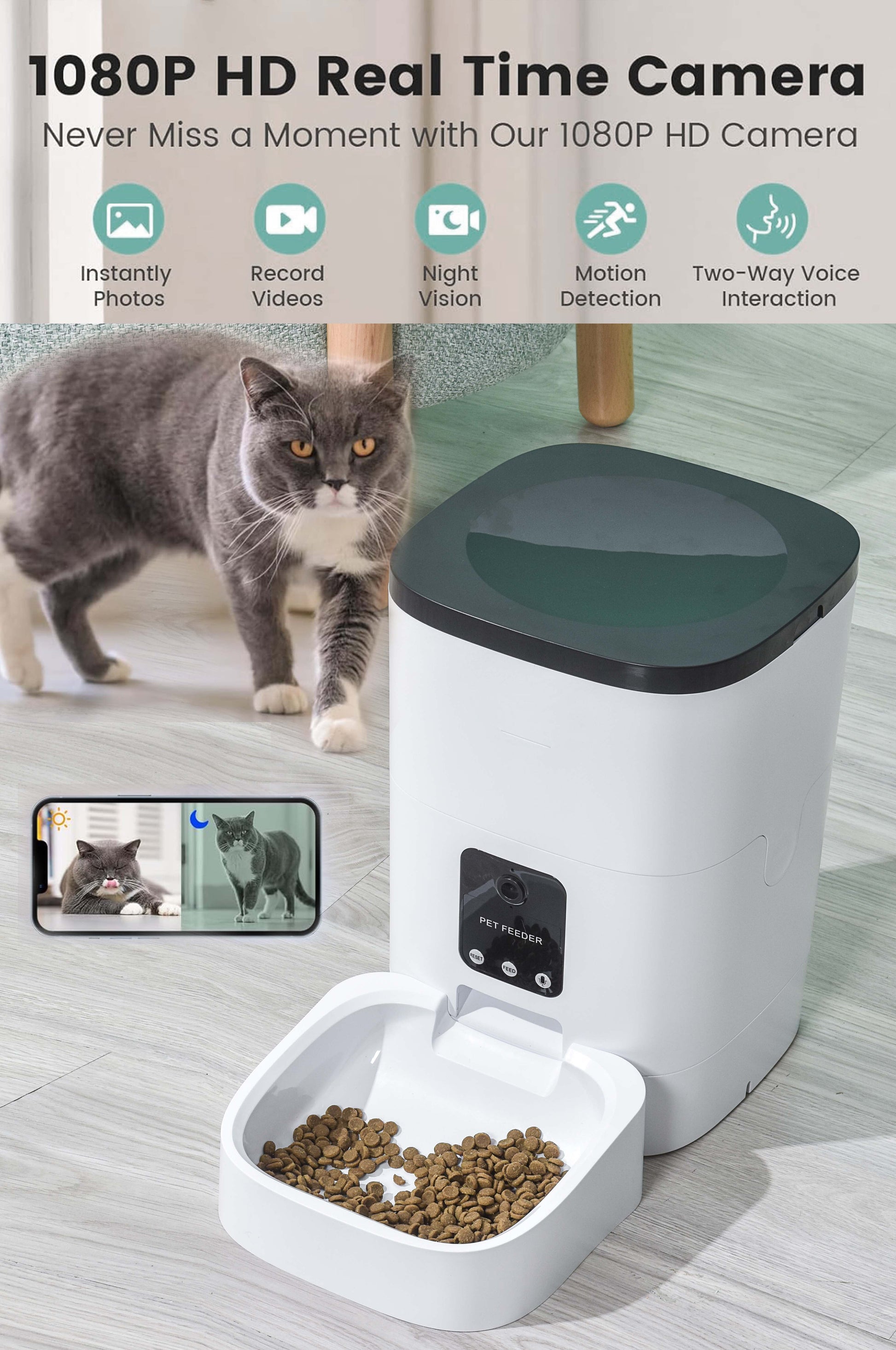 Automatic Pet Feeder with Camera, App Control, and Voice Recorder - 6L Capacity for Cats and Dogs